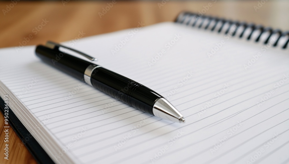 Elegant Black Pen on a Blank Lined Notebook Elegant Black Pen on a Blank Lined Notebook
