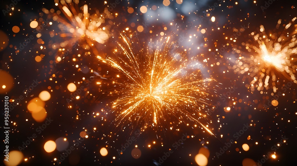 Obraz premium Vibrant fireworks bursting in a night sky, illuminating the darkness.