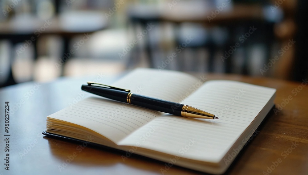 Elegant Black Pen on a Blank Lined Notebook Elegant Black Pen on a Blank Lined Notebook