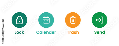 set of lock, calendar, trash, send icons