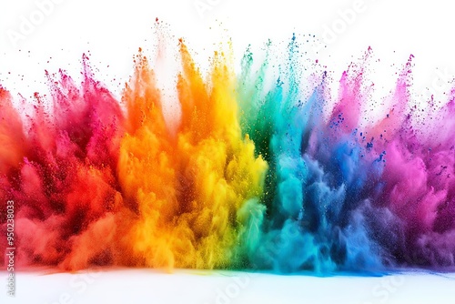 Wallpaper Mural A dramatic burst of bright, vivid powder in all the colors of the rainbow, suspended in motion, creating a sense of energy and vibrancy on a crisp white background Torontodigital.ca
