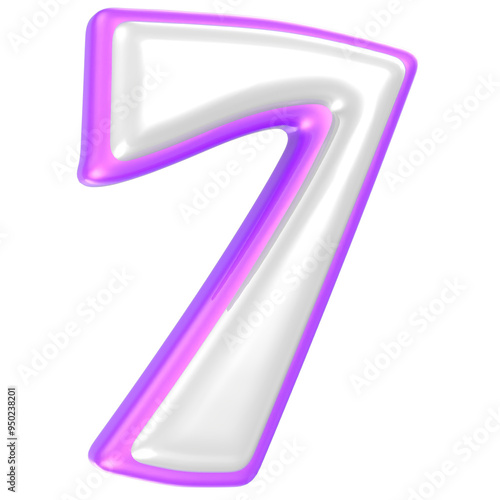 7 Number Purple And White 3D Rendering