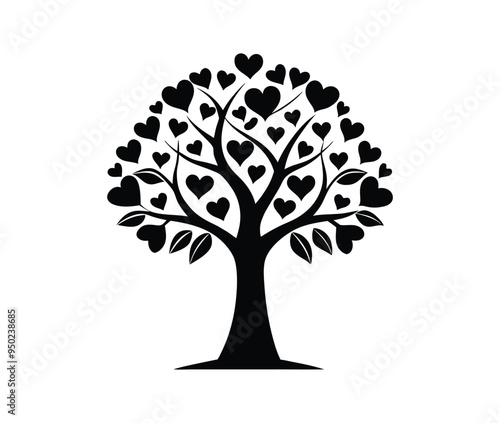 Heart tree silhouette black and white background photo