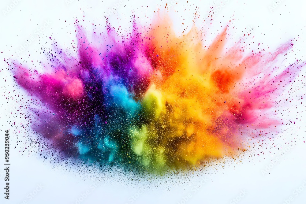 A vibrant cloud of multicolored powder, captured in a swirling explosion, with dynamic lighting and shadows enhancing the sense of depth against a white background A vibrant cloud of multicolored powder, captured in a swirling explosion, with dynamic lighting and shadows enhancing the sense of depth against a white background