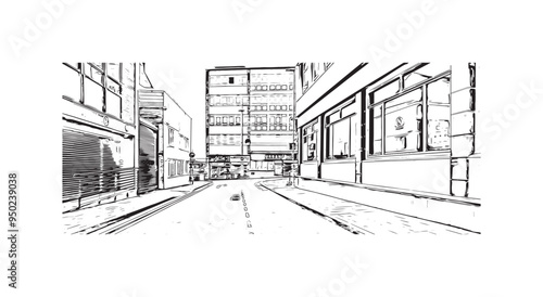 Print Building view with landmark of Hanley is the town in England. Hand drawn sketch illustration in vector. photo