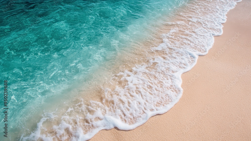 A scenic view of turquoise waves gently crashing onto a sandy beach, creating a serene and tranquil seascape under bright sunlight, evoking a sense of calm and relaxation. A scenic view of turquoise waves gently crashing onto a sandy beach, creating a serene and tranquil seascape under bright sunlight, evoking a sense of calm and relaxation.