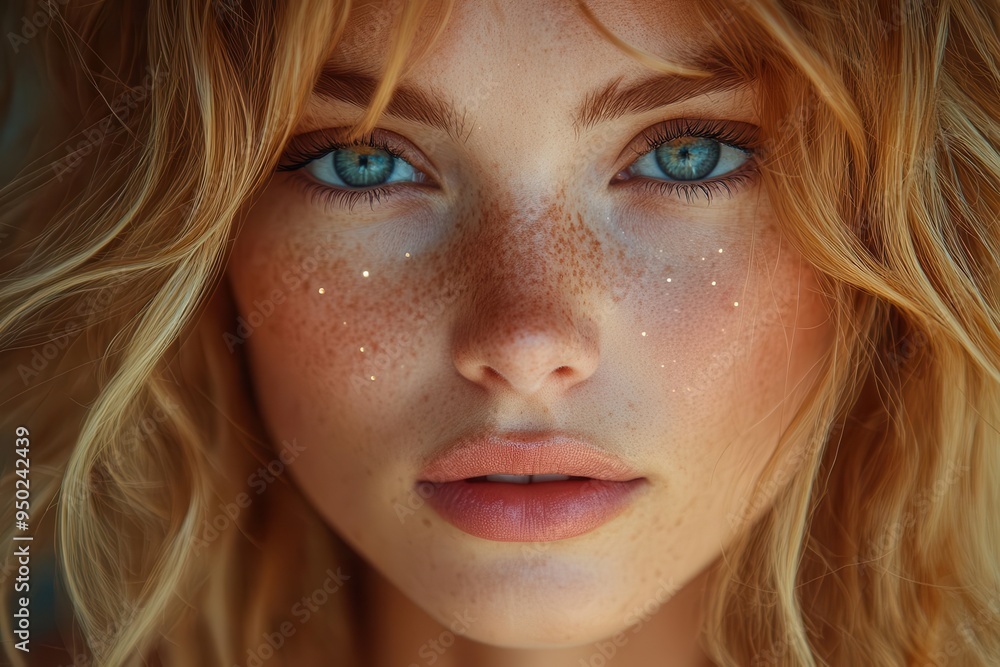 ethereal portrait of a radiant blonde model with constellationlike freckles bathed in soft prismatic light that highlights her otherworldly beauty ethereal portrait of a radiant blonde model with constellationlike freckles bathed in soft prismatic light that highlights her otherworldly beauty