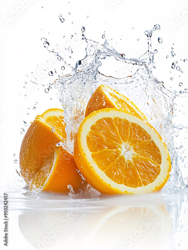 Fresh Orange Slices Splashing In Water