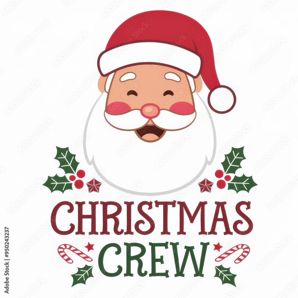 Smiling Santa Claus with Holly and Candy Canes - Christmas Crew Holiday image. Smiling Santa Claus with Holly and Candy Canes - Christmas Crew Holiday image.