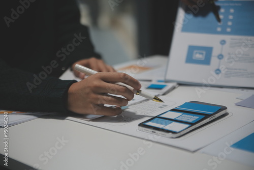 Professional interior designer at workplace in office, closeup photo