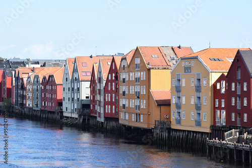 Colorful wooden houses in Trondheim, Norway