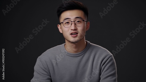 Portrait of a Young Asian Man in a Grey Sweater