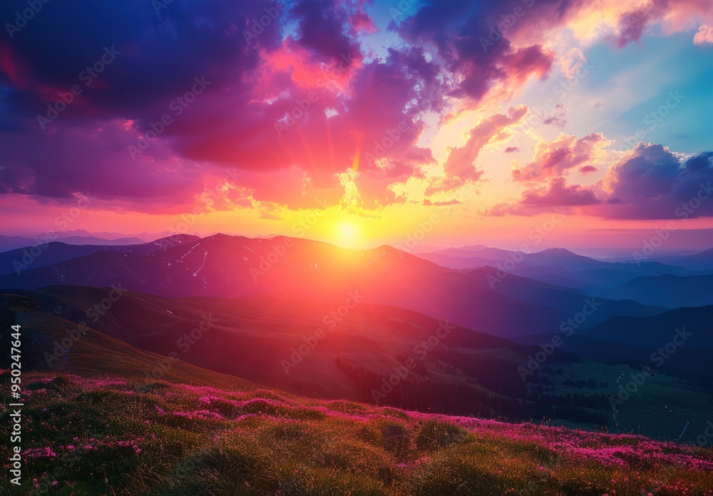 Majestic Sunset Over Mountain Range Majestic Sunset Over Mountain Range