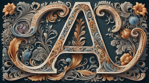 "nature-inspired letter a with vibrant floral details and decorative style for creative design projects