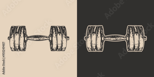 Vintage retro engraving woodcut style sketch draw paint of gym sport weight dumbbell powerlifting exercise equipment