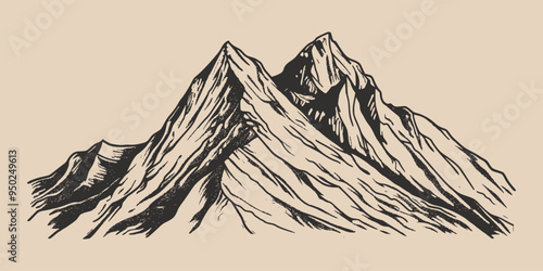 Vintage retro engraving woodcut style sketch draw paint of mountain rock hill peak