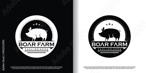 Pig logo design for business Premium Vector