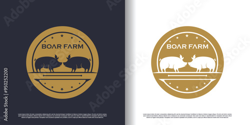 Pig logo design for business Premium Vector
