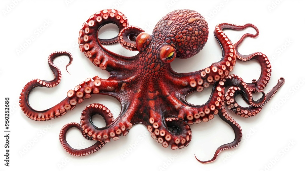 A vibrant and detailed image of a red octopus on a clean white background. This artistic representation highlights the unique forms and colors of marine life. A vibrant and detailed image of a red octopus on a clean white background. This artistic representation highlights the unique forms and colors of marine life.