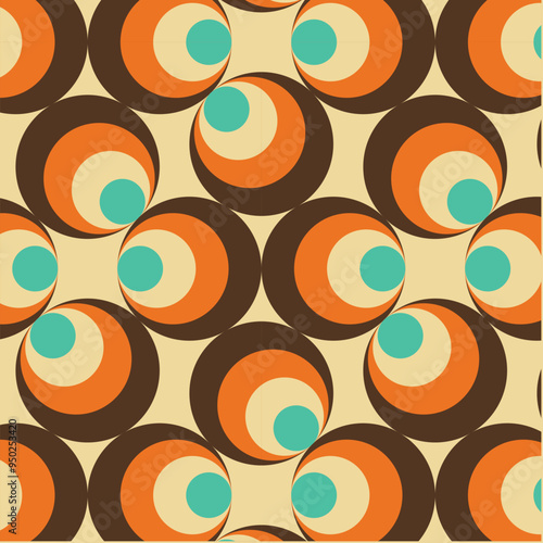 70's Retro Seamless Pattern, 60s and 70s Aesthetic Style, vector pattern