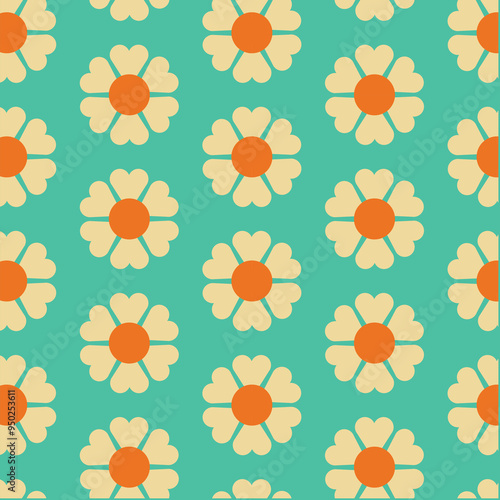 70's Retro Seamless Pattern, 60s and 70s Aesthetic Style, vector pattern