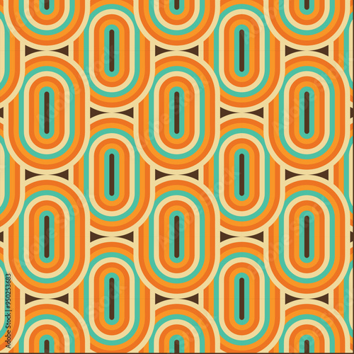 70's Retro Seamless Pattern, 60s and 70s Aesthetic Style, vector pattern