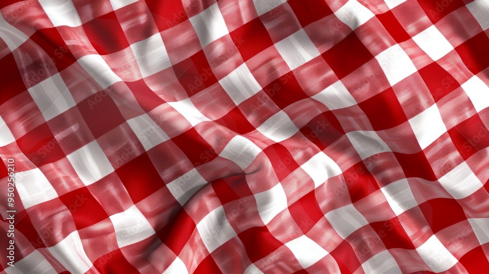 A vibrant red and white checkered pattern creates a lively and inviting feel. The fabric flows softly, perfect for picnics and casual gatherings. Ideal for tablecloth designs and home decor. AI A vibrant red and white checkered pattern creates a lively and inviting feel. The fabric flows softly, perfect for picnics and casual gatherings. Ideal for tablecloth designs and home decor. AI