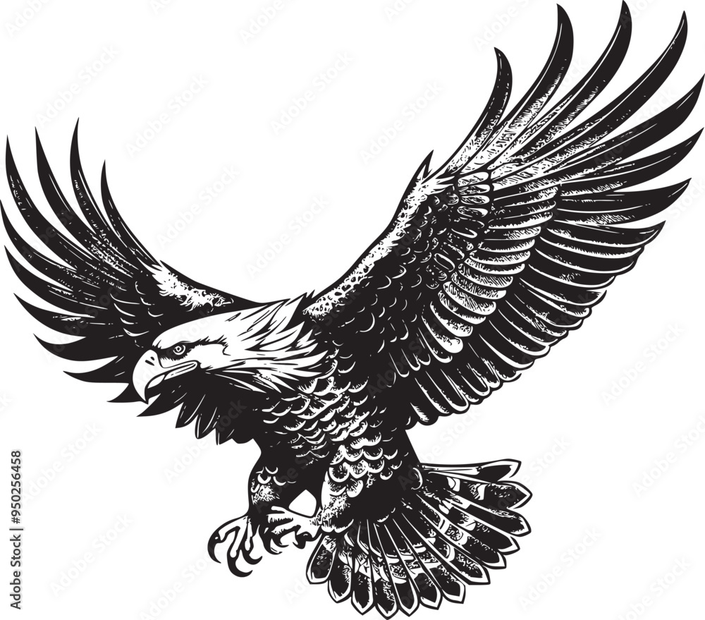 Obraz premium Soaring Eagle: A Powerful Vintage-Style Vector Illustration