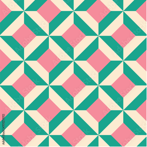 Christmas Retro Pattern in Green, Pink, Red and Beige, xmas vector pattern design, 60s and 70s retro aesthetic style