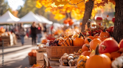 A lively festival with traditional fall activities under warm earthy tones photo