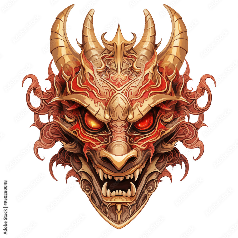 Naklejka premium red dragon mask transparent background