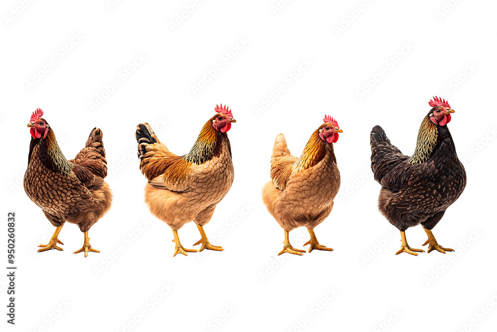 Different chickens on a transparent background, showcasing raw and cooked pieces.. Different chickens on a transparent background, showcasing raw and cooked pieces..