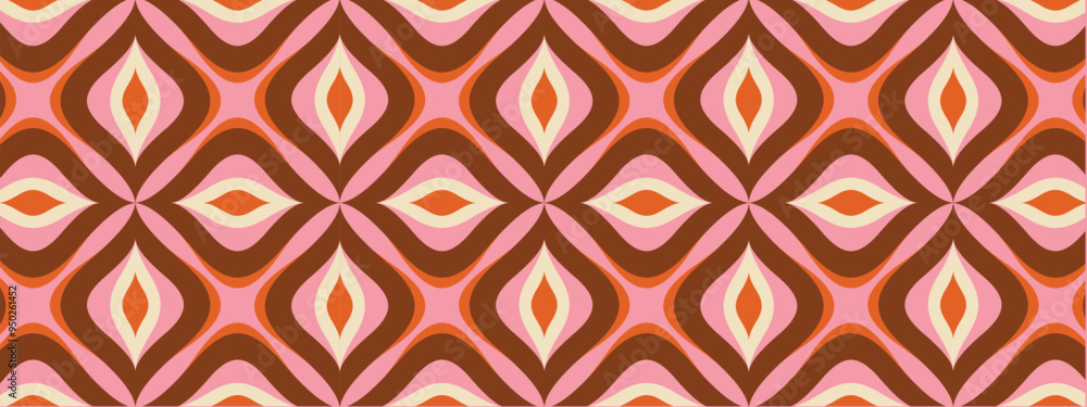 70s Retro Seamless Pattern in Orange, Brown, Pink and Beige. 60s and 70s Retro style and Aesthetic. 70s Retro Seamless Pattern in Orange, Brown, Pink and Beige. 60s and 70s Retro style and Aesthetic.