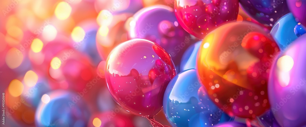 Colorful Balloons Floating in the Air with Bokeh Lights Colorful Balloons Floating in the Air with Bokeh Lights