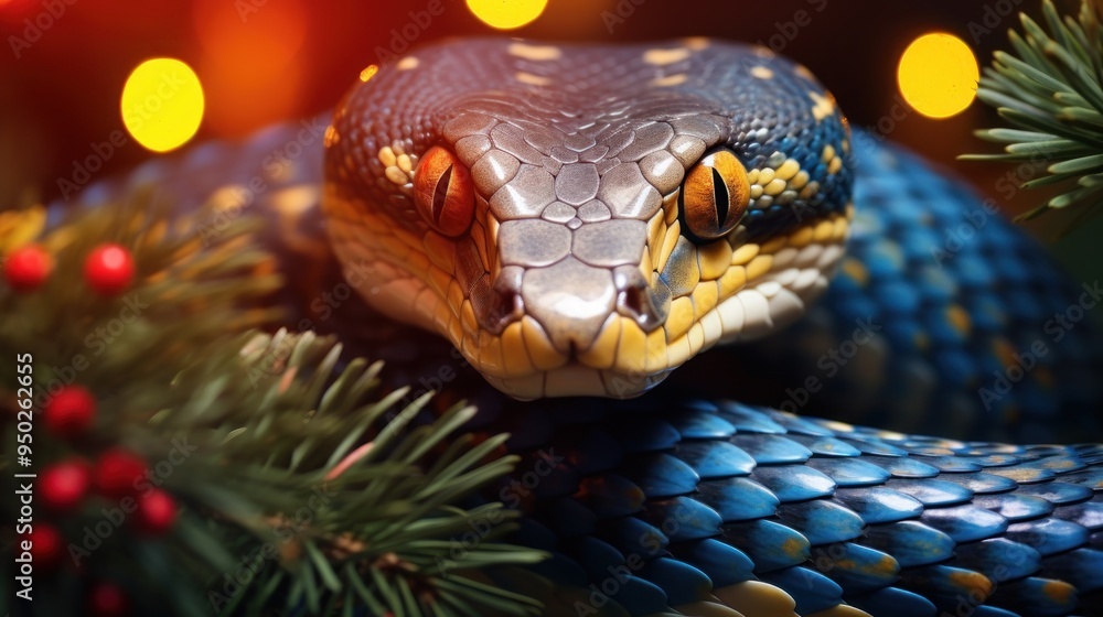 Fototapeta premium Colorful Snake Among Pine Branches