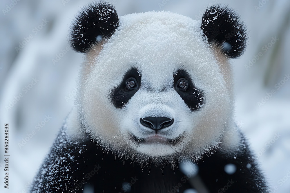 giant panda standing majestically in a snowy bamboo forest its black and white fur contrasting against the pristine white landscape soft winter light giant panda standing majestically in a snowy bamboo forest its black and white fur contrasting against the pristine white landscape soft winter light