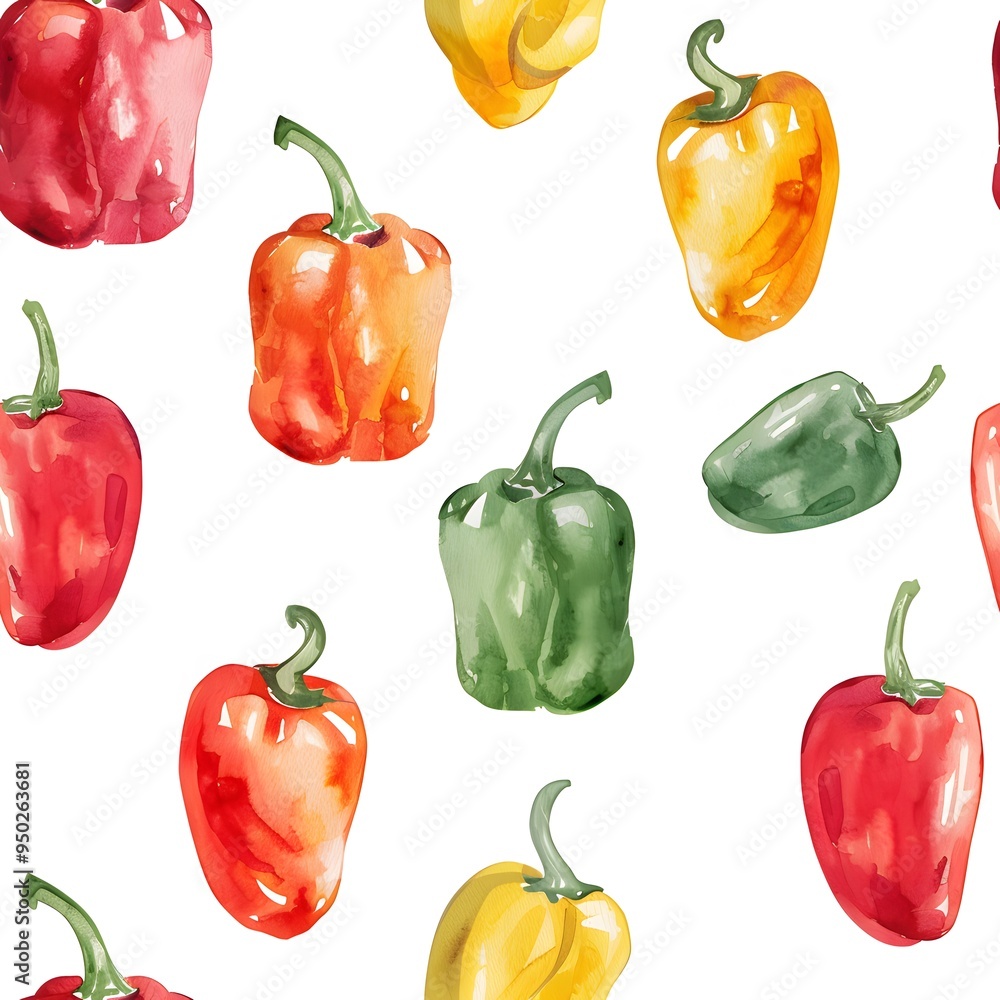 Paprika chili pattern background watercolor Paprika chili pattern background watercolor