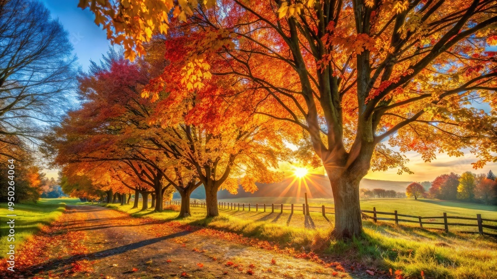 Vivid autumn foliage on trees in countryside during golden hour sunlight, autumn, fall, colorful, leaves, red, yellow Vivid autumn foliage on trees in countryside during golden hour sunlight, autumn, fall, colorful, leaves, red, yellow