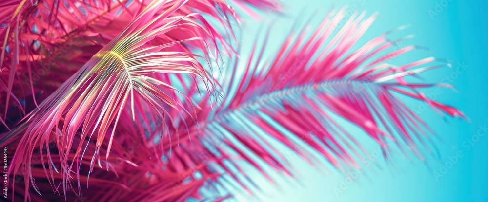 Pink Palm Leaves Against Blue Sky Pink Palm Leaves Against Blue Sky