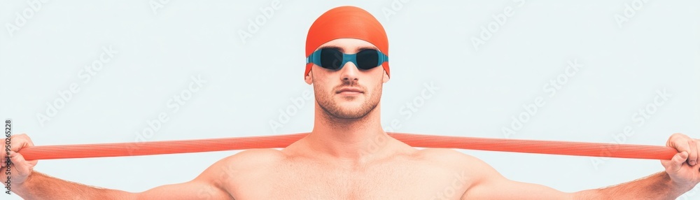 A swimmer using resistance bands for shoulder rehabilitation, flat design, isolated on white background A swimmer using resistance bands for shoulder rehabilitation, flat design, isolated on white background