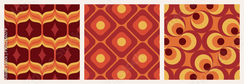 70s Retro Vintage Mid Century Modern Seamless Patterns Bundle Set