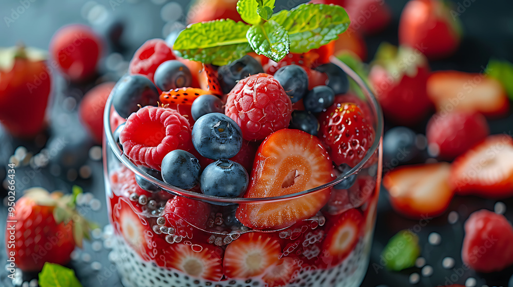 Chia pudding topped with fresh fruits and nuts Chia pudding topped with fresh fruits and nuts