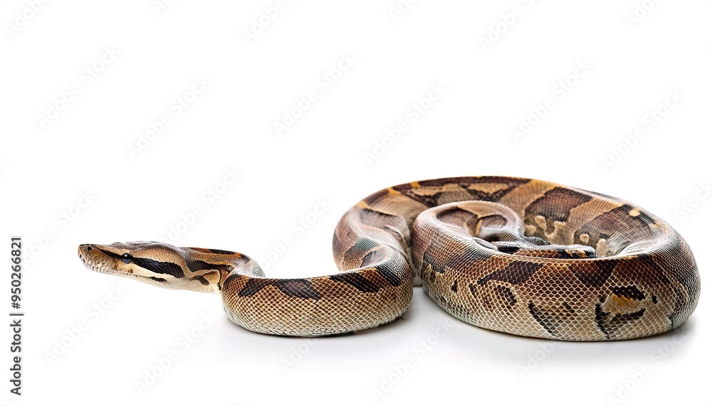 Boa constrictor snake also known as the common boa, is a species of large, non venomous, heavy bodied snake that is frequently kept and bred in captivity. isolated on white background with copy space Boa constrictor snake also known as the common boa, is a species of large, non venomous, heavy bodied snake that is frequently kept and bred in captivity. isolated on white background with copy space