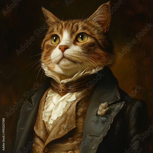 Fun cat painting portrait dressed in vintage clothing.