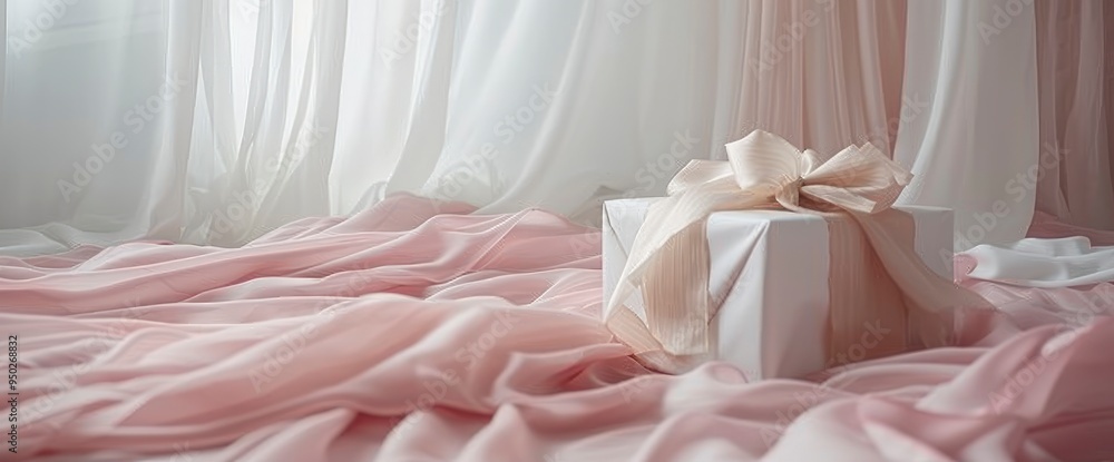 Gift Box on a Pink Fabric Background Gift Box on a Pink Fabric Background