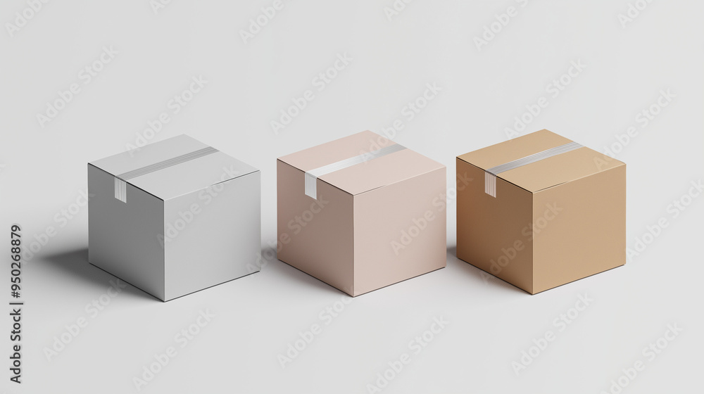 Three cardboard boxes standing mockup with duct tape Three cardboard boxes standing mockup with duct tape