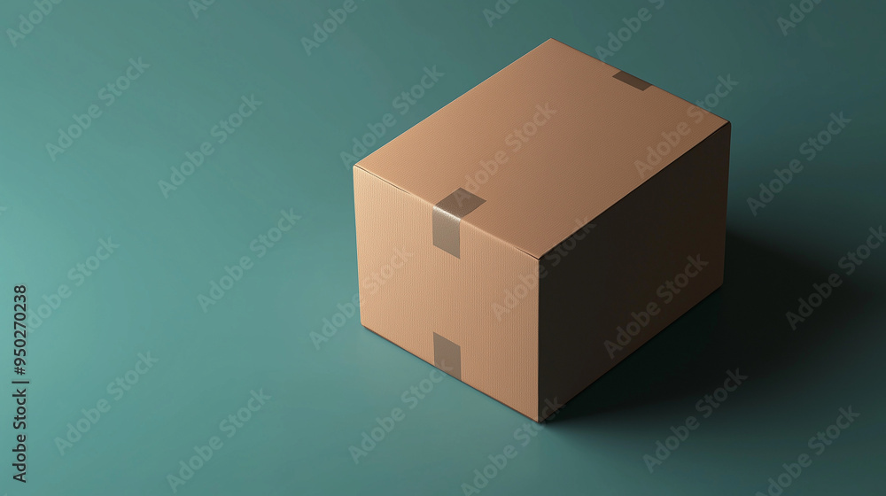 Obraz premium Cardboard delivery box mockup with tape on green background