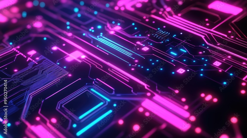 Glowing digital circuit board with cyber effects Glowing digital circuit board with cyber effects