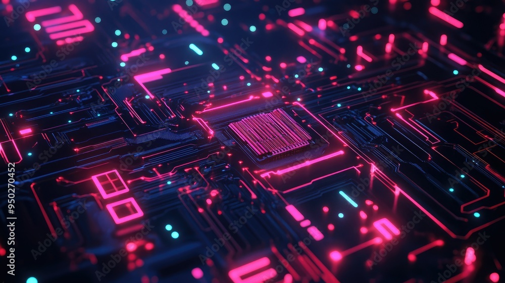 Glowing digital circuit board with cyber effects Glowing digital circuit board with cyber effects