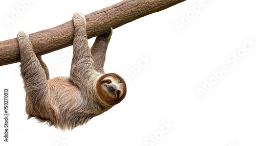 brown throated sloth - Bradypus variegatus - is a species of three toed sloth found in the Neotropical realm of Central and South America. Isolated on white background with copy space